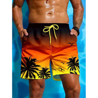 Badeshorts Mit Palmen Print Für Herren | Atmungsaktiv – Rot Orange