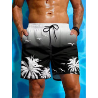 Badeshorts Mit Palmen Print Für Herren | Atmungsaktiv – Weiß