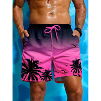 Badeshorts Mit Palmen Print Für Herren | Atmungsaktiv – Rosa