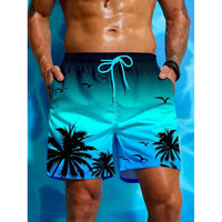 Badeshorts Mit Palmen Print Für Herren | Atmungsaktiv – Blau