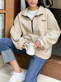 Irelora | Gemütliches Plüsch-Sweatshirt mit Reißverschluss, lässiger Pullover für den Herbst – Aprikose
