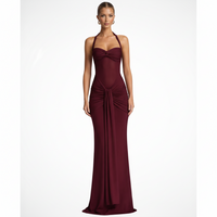 Céline | Damen Neckholder Maxikleid Raffung Hochzeitsgast – Halter Maxi 2026 – Burgunderrot