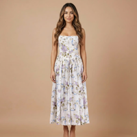 Stephanie - Floral Print Corset Bodice Gathered Midi Dress – Geblümt