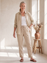 Noor | Langarmshirt mit tapered Pants Set – Beige
