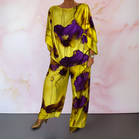 Mona™| Zweiteiliges Damen-Set aus Satin – Zitronengelb