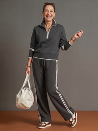 Regen | Zip-Hals Langarm-Seitenstreifen Leggings-Set – Grau