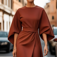Lauriane - Stilvolles Damenkleid mit Laternenärmeln – Dunkelbraun