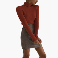 Damen Turtleneck Pullover mit gerippten Bündchen und Saum – Karamell