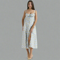 Josina | Premium Waist Dress im Bustier-Design – Grün mit kleinen gelben Blumen