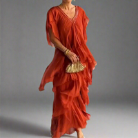 Maresilda | Elegantes Maxi-Kleid mit V-Ausschnitt – Orange-Rot