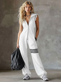 Brisa - Ärmelloser Kapuzen-Jumpsuit mit weicher Haptik – Weiß