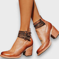 Ginevra – Stiefeletten mit Mehrfachriemen und Blockabsatz – Braun