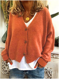 Strickjacke für Damen, Dicker Strick und lässiger Schnitt - Elvarine – Orange