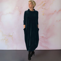 Anja™ | Samtiges elegantes Maxikleid – Dunkelgrün