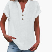 Damen Bluse mit V-Ausschnitt und kurzen Ärmeln – Weiß