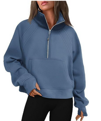 Damen - Bequemer Pullover mit Tasche – Dunkelblau