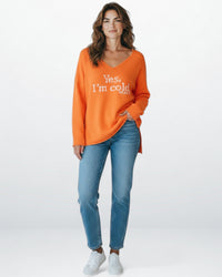 Pullover für Damen mit V-Ausschnitt und ohne elastische Abschlüsse – in Übergröße – Orange