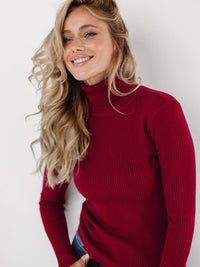 Klassischer Rollkragenpullover für Damen | Lässig – Weinrot