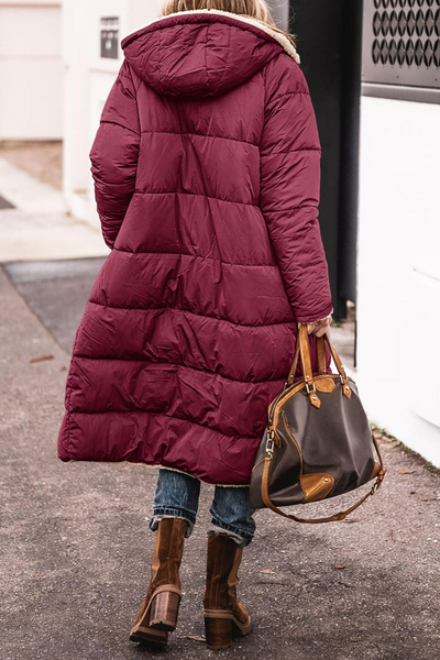 Kassiopeia | Langer, wendbarer Damenmantel mit Kapuze, Fleece-Futter und Taschen