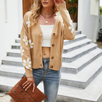 Bersha Floral Sommerweste | Casual Floral gestrickt Damen Weste mit Knöpfen – Khaki