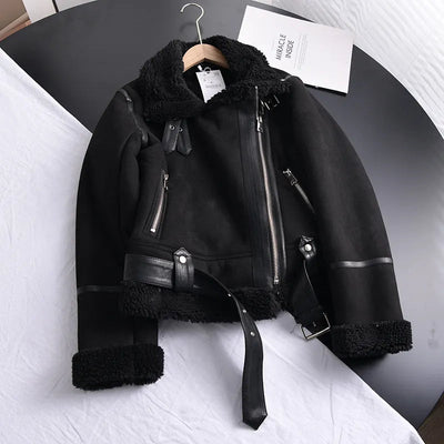 Geneviev | Bequemer Damen-Wintermantel aus Wildleder mit verstellbarem Gürtel und Fleece-Futter