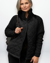 Stepp Strickjacke für Damen mit geripptem Kragen – Schwarz