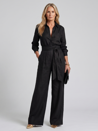 Jovie | Langärmliger Jumpsuit mit Knopfleiste und weitem Bein – Schwarz