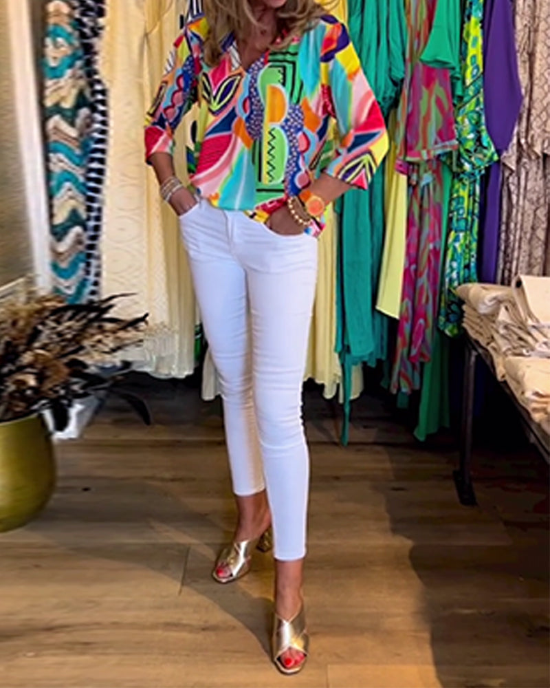 Heidi-Mode | Bunte Langärmlige Bluse mit Print