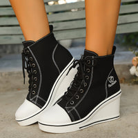 Heidi-Mode | Einfache Canvas Stiefeletten mit Liebesmotiv – Schwarz