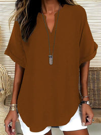 Xalina - Bluse mit weicher Haptik und Ausschnitt-Detail – Kupferbraun