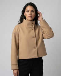 Kurze Damenjacke mit Stehkragen und geradem Schnitt – Beige