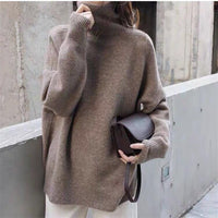 Klassischer Rollkragenpullover mit Übergröße für Frauen – Khaki