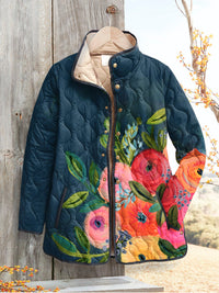 Damen Vintage Floral Print Steppjacke – Mehrfarbig