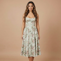 Stephanie - Floral Print Corset Bodice Gathered Midi Dress – Cremiger Floral