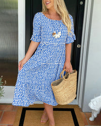 Heidi-Mode | Elegante Sommerkleider Damen mit Pünktchen – Himmelblau