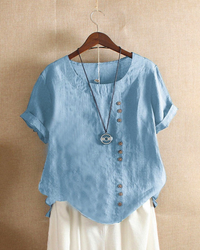 Damen Sommer Blusenshirt | Kurzarm Design mit Knopfleiste – Himmelblau