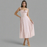 Josina | Premium Waist Dress im Bustier-Design – Rote kleine Blumen