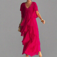 Maresilda | Elegantes Maxi-Kleid mit V-Ausschnitt – Magenta