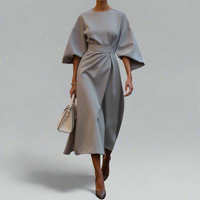 Veronike | Elegantes Kleid mit Laternenärmeln und Gürtel – Hellgrau