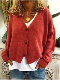 Strickjacke für Damen, Dicker Strick und lässiger Schnitt - Elvarine – Orangerot