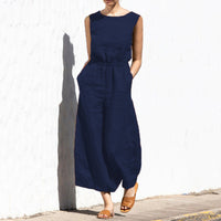 Gerader Jumpsuit mit Falten am Revers ohne Gürtel - Nora – Marine