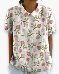 Damen Verspielt Blumendruck Hemdbluse | Locker – Rosa mit Blumenmuster