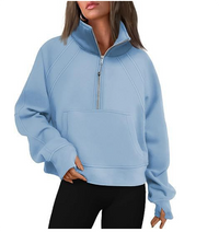 Damen - Bequemer Pullover mit Tasche – Blau