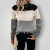 Damen Winterpullover – Warmer Strickpullover mit Stehkragen – Grau