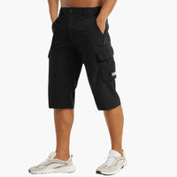 Herren Sommer Cargoshorts mit Stretchstoff und Reißverschlusstaschen – Schwarz
