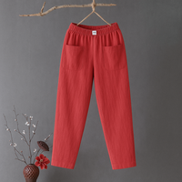 Erika™ | Lässige Hose aus Baumwolle und Leinen mit elastischem Bund – Rot