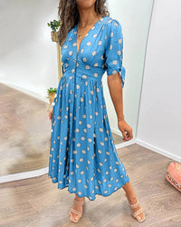 Martha | Retro-Polka-Dot Midi-Kleid – Blau