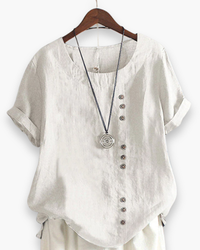 Damen Elegante Kurzarm-Bluse | Unifarben – Weiß
