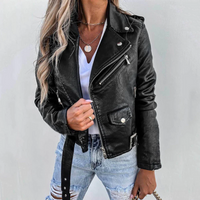 Damen Schwarz Kurze Lederjacke – Schwarz