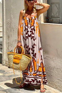 Langes Trägerkleid mit Ethno-Print – Sommerfarbpalette – Mehrfarbig